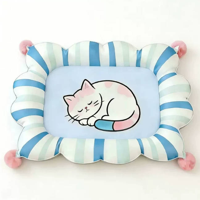 Summer Cooling Ice Silk Pad Striped Cartoon Pet Mat