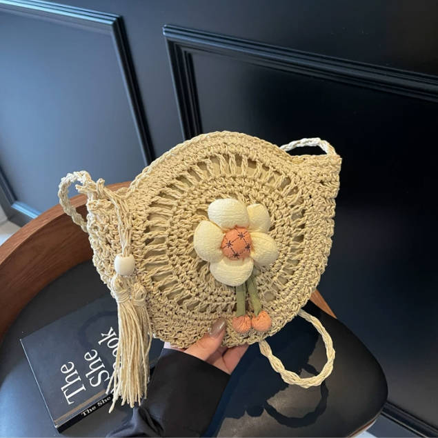 Summer Bohemia Straw Round Bag Handmade Woven Crossbody Bag