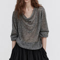 Women Retro Tie-Dye Cowl Neck Lamb Wool Long Sleeves Tops