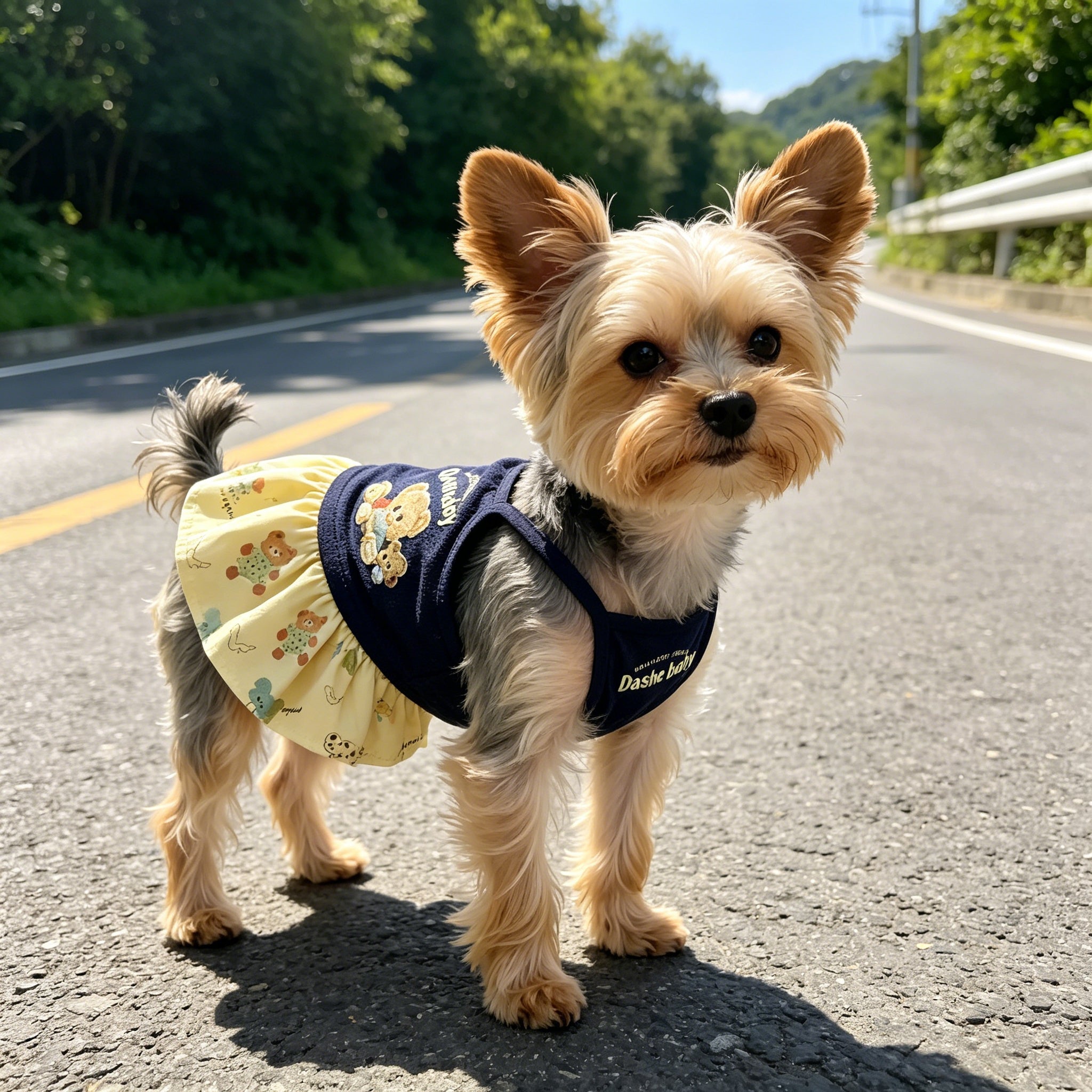 Summer Cute Patchwork Bear Mesh Breathable Pet Dress