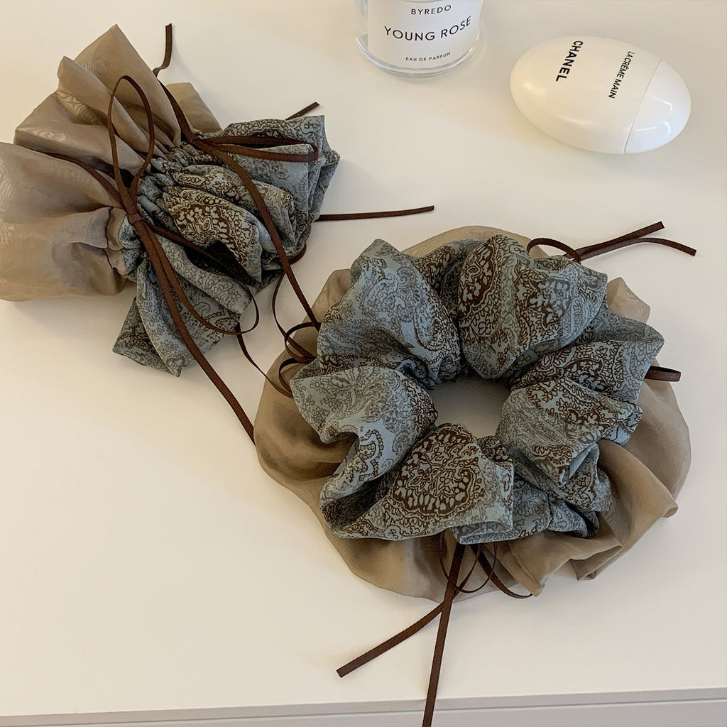 Handmade Vintage Two Tone Bow Scrunchie Oversized Hair Tie