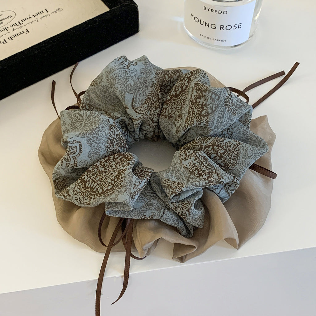 Handmade Vintage Two Tone Bow Scrunchie Oversized Hair Tie