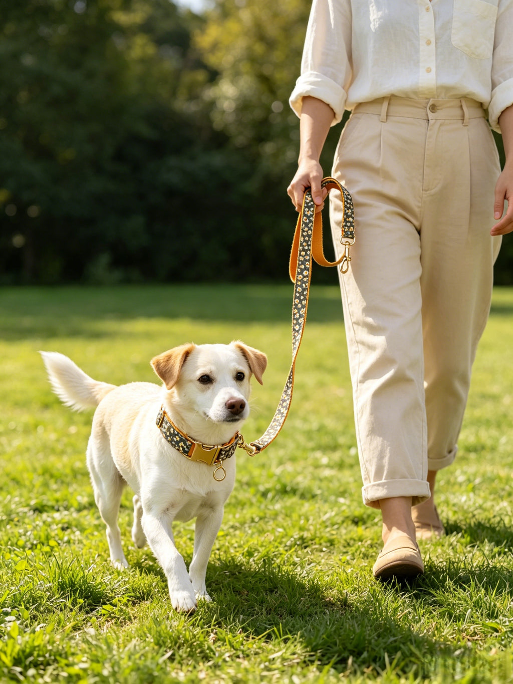 Green Glow Orange Blossom Dog Collar Adjustable Pet Leash Set