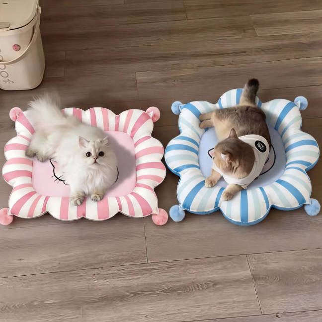 Summer Cooling Ice Silk Pad Striped Cartoon Pet Mat