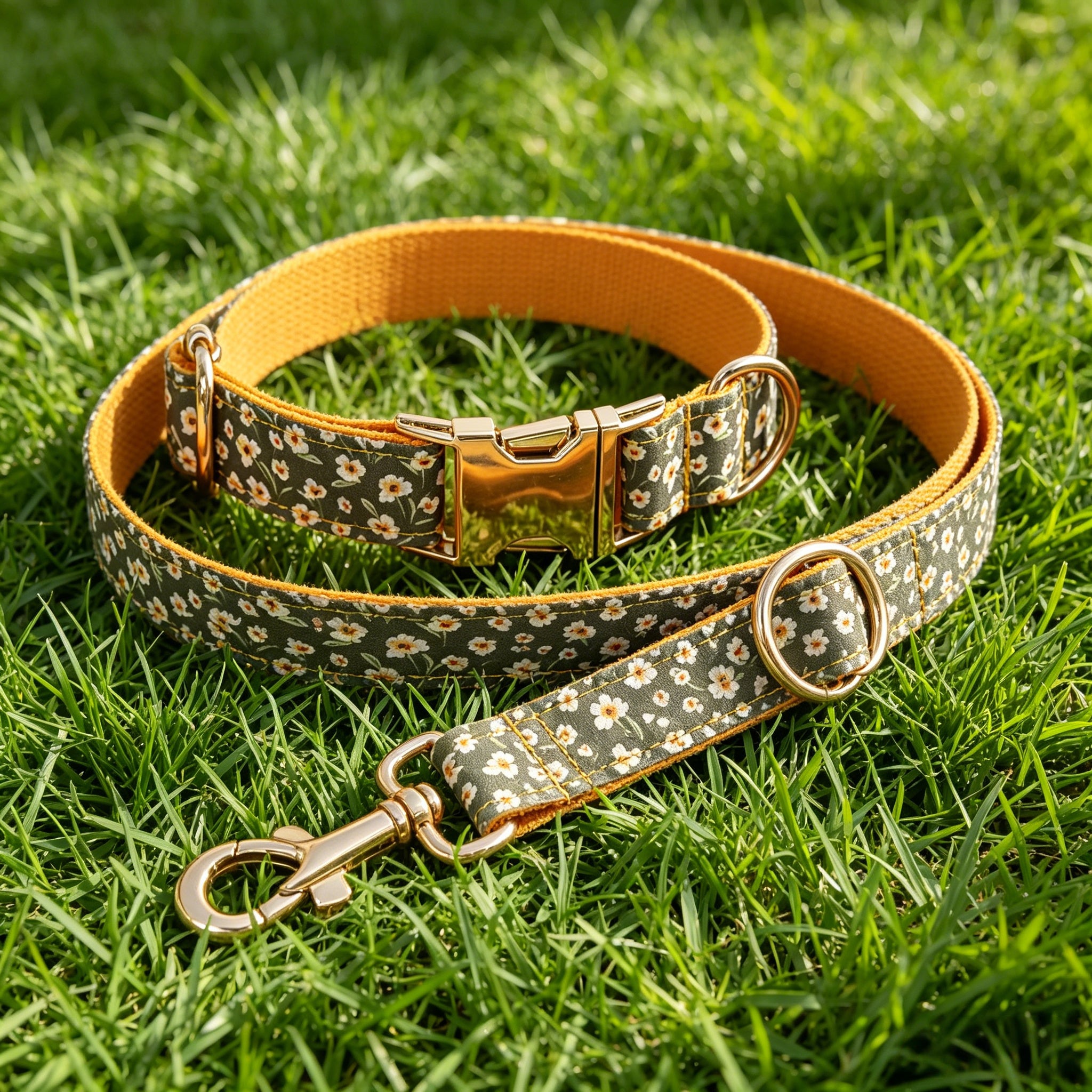 Green Glow Orange Blossom Dog Collar Adjustable Pet Leash Set