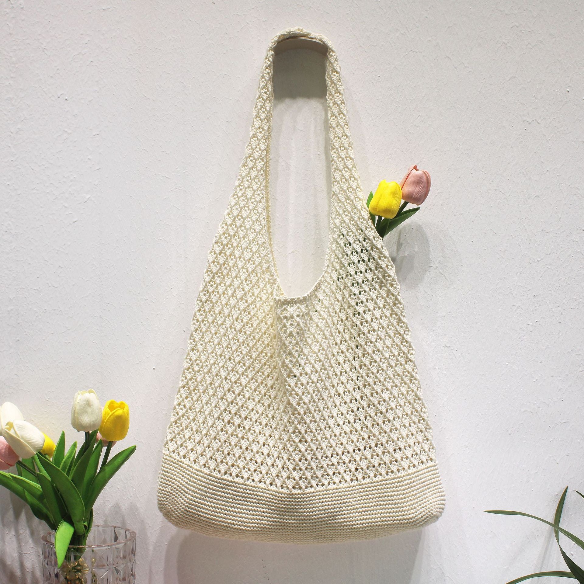Summer Crochet Beach Tote Lightweight Knit Bag