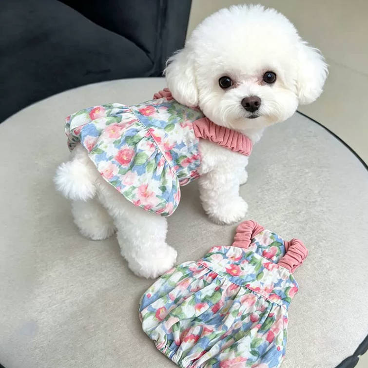 Summer Floral Camisole Pumpkin Pet Dress For Small Puppies
