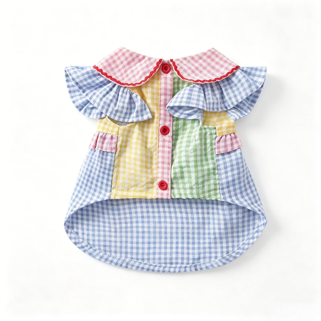 Summer Color Block Plaid Teddy Thin Pet Shirt Dress