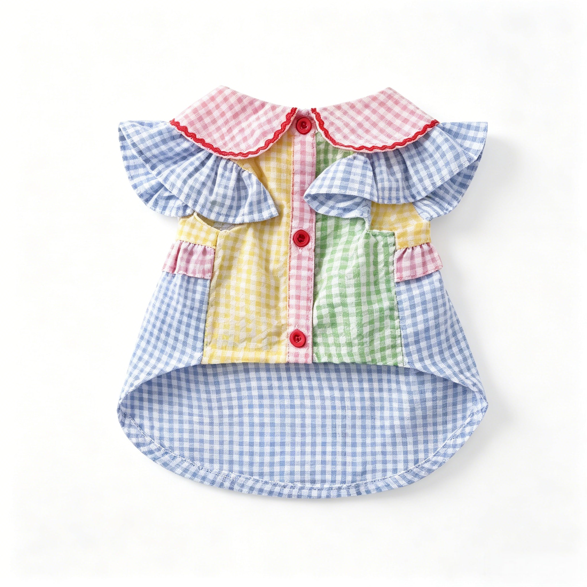 Summer Color Block Plaid Teddy Thin Pet Shirt Dress
