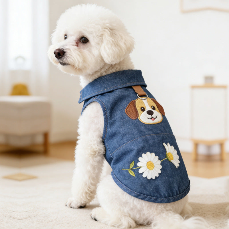 Summer Small Pet Denim Blue Floral Dog Pattern Pet Clothes