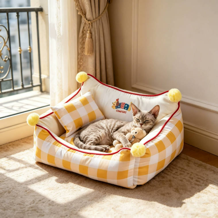 Cute Pet Sofa Sleeping Bed With Backrest No-Slip Pet Bed With Pillow