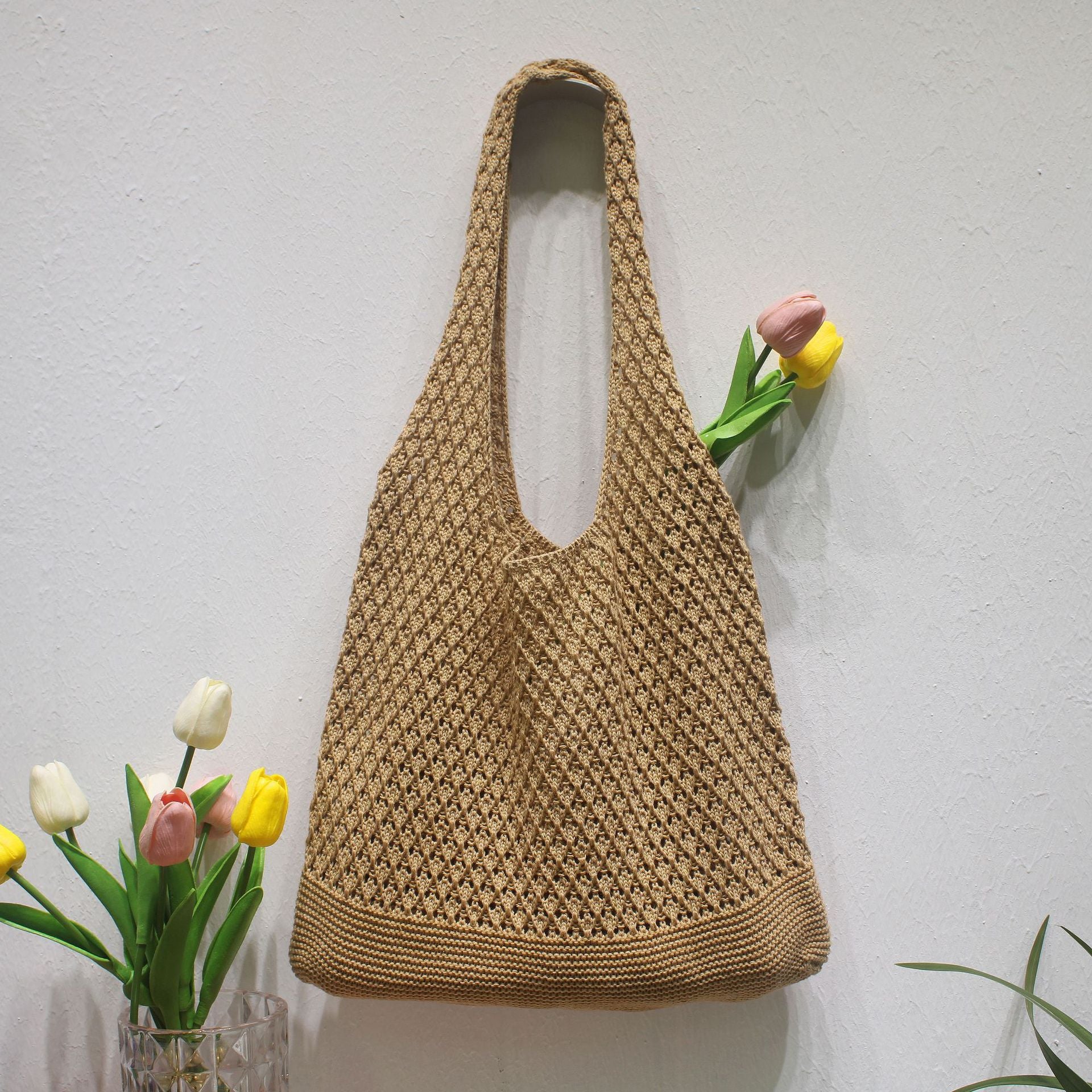 Summer Crochet Beach Tote Lightweight Knit Bag