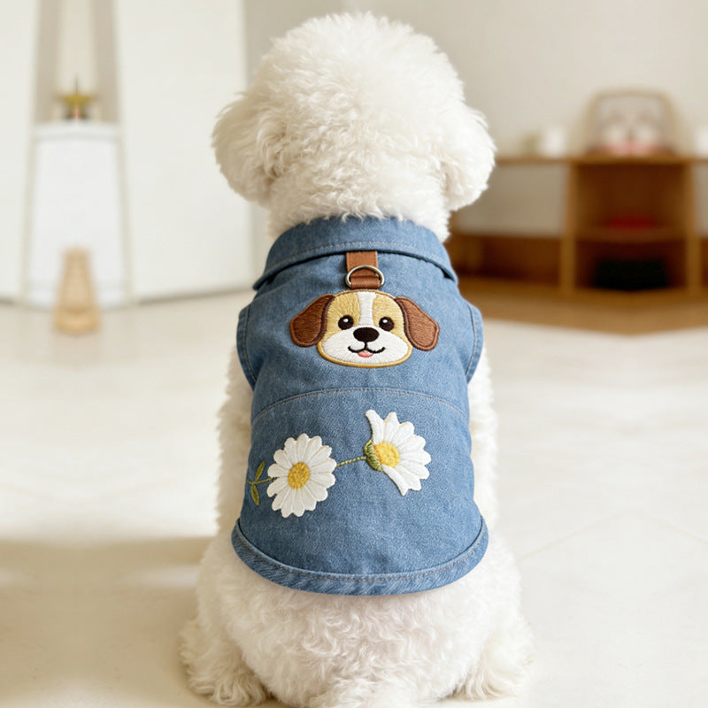 Summer Small Pet Denim Blue Floral Dog Pattern Pet Clothes