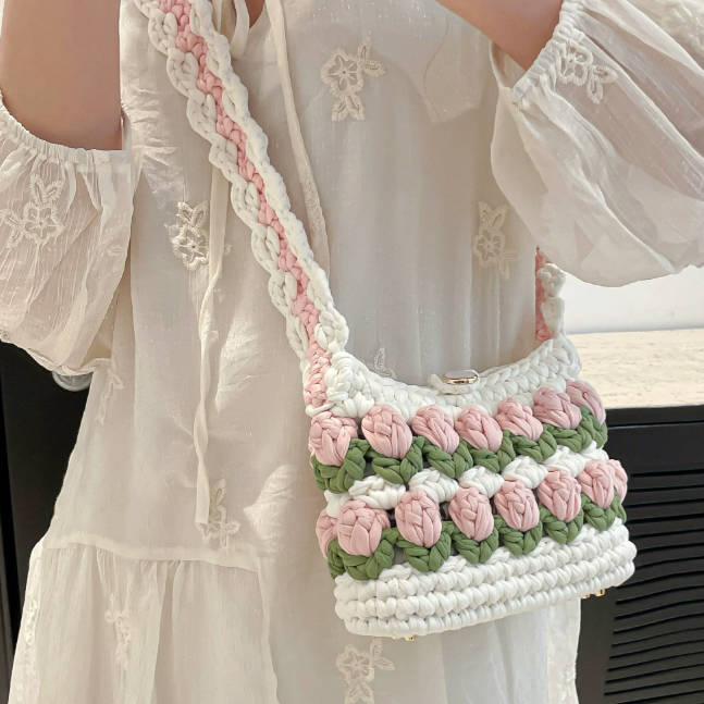 Spring Handmade Crochet Beauty Tulip Bag Crossbody Bag