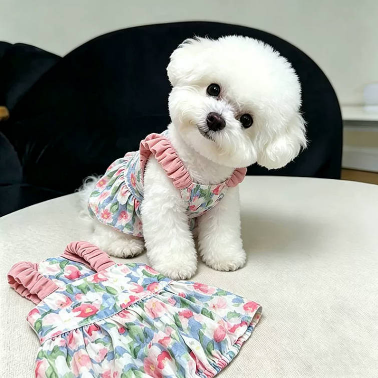Summer Floral Camisole Pumpkin Pet Dress For Small Puppies