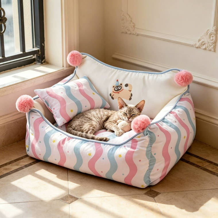 Cute Pet Sofa Sleeping Bed With Backrest No-Slip Pet Bed With Pillow