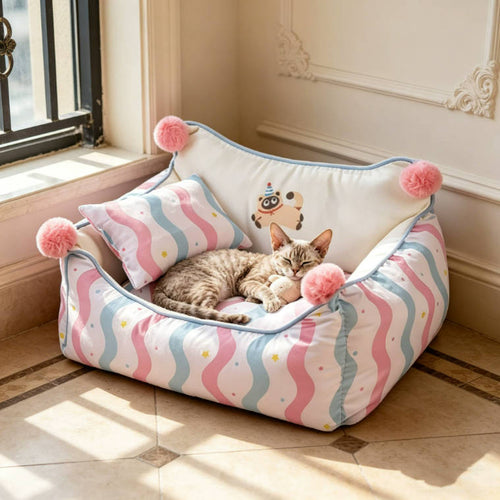 Canapé de couchage mignon pour animaux de compagnie avec dossier, lit antidérapant pour animaux de compagnie avec oreiller