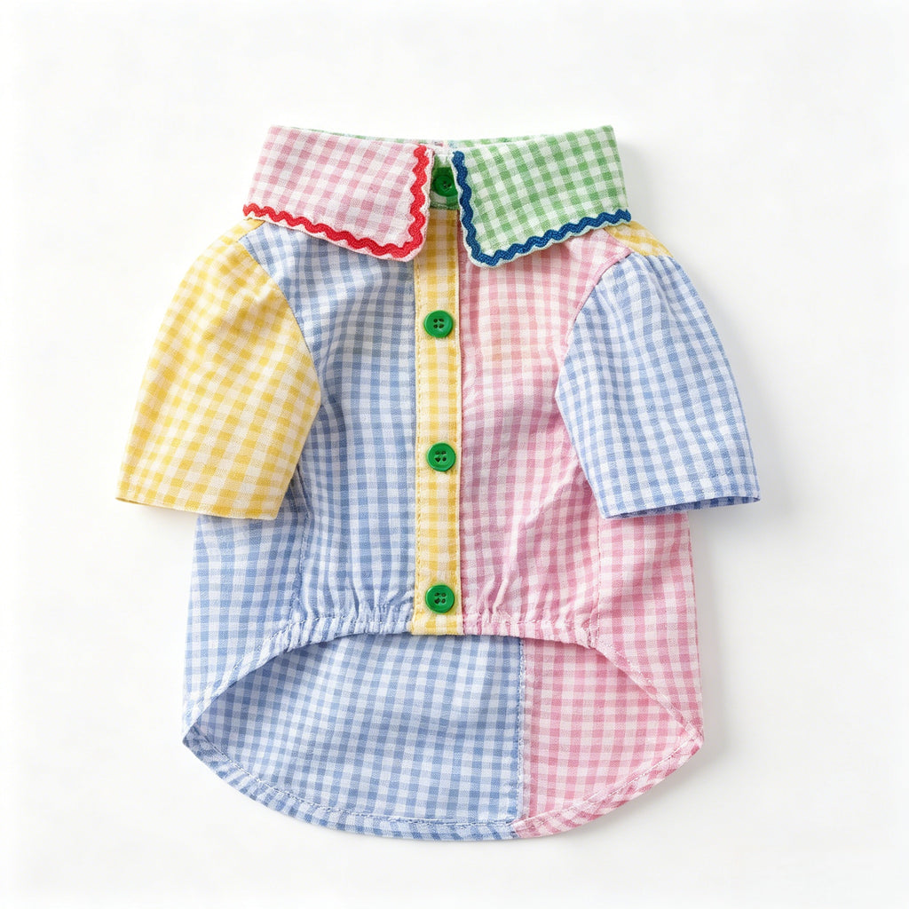 Summer Color Block Plaid Teddy Thin Pet Shirt Dress