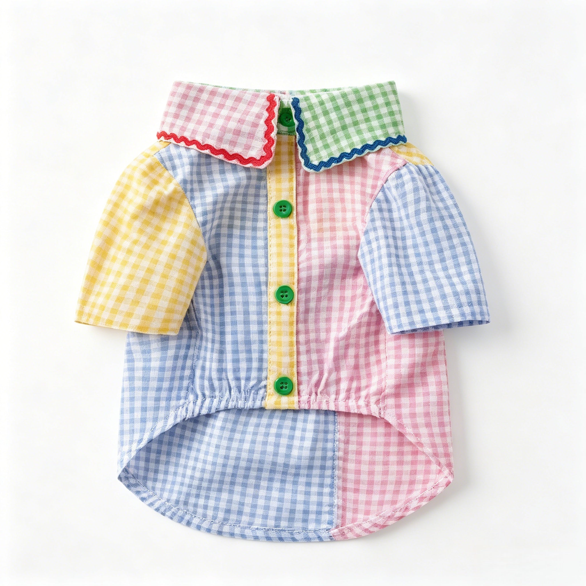 Summer Color Block Plaid Teddy Thin Pet Shirt Dress