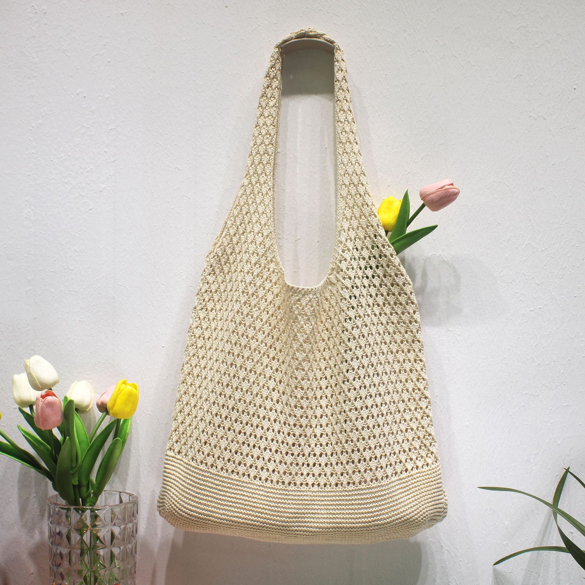 Summer Crochet Beach Tote Lightweight Knit Bag