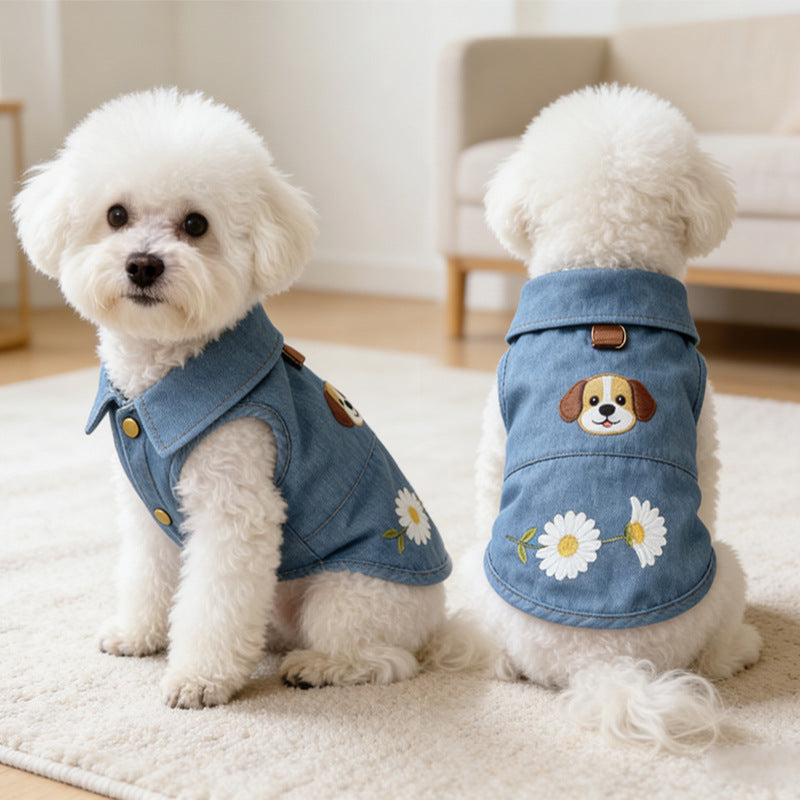 Summer Small Pet Denim Blue Floral Dog Pattern Pet Clothes