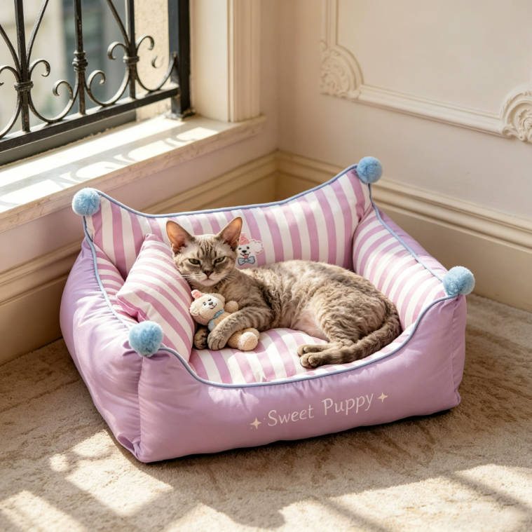 Cute Pet Sofa Sleeping Bed With Backrest No-Slip Pet Bed With Pillow