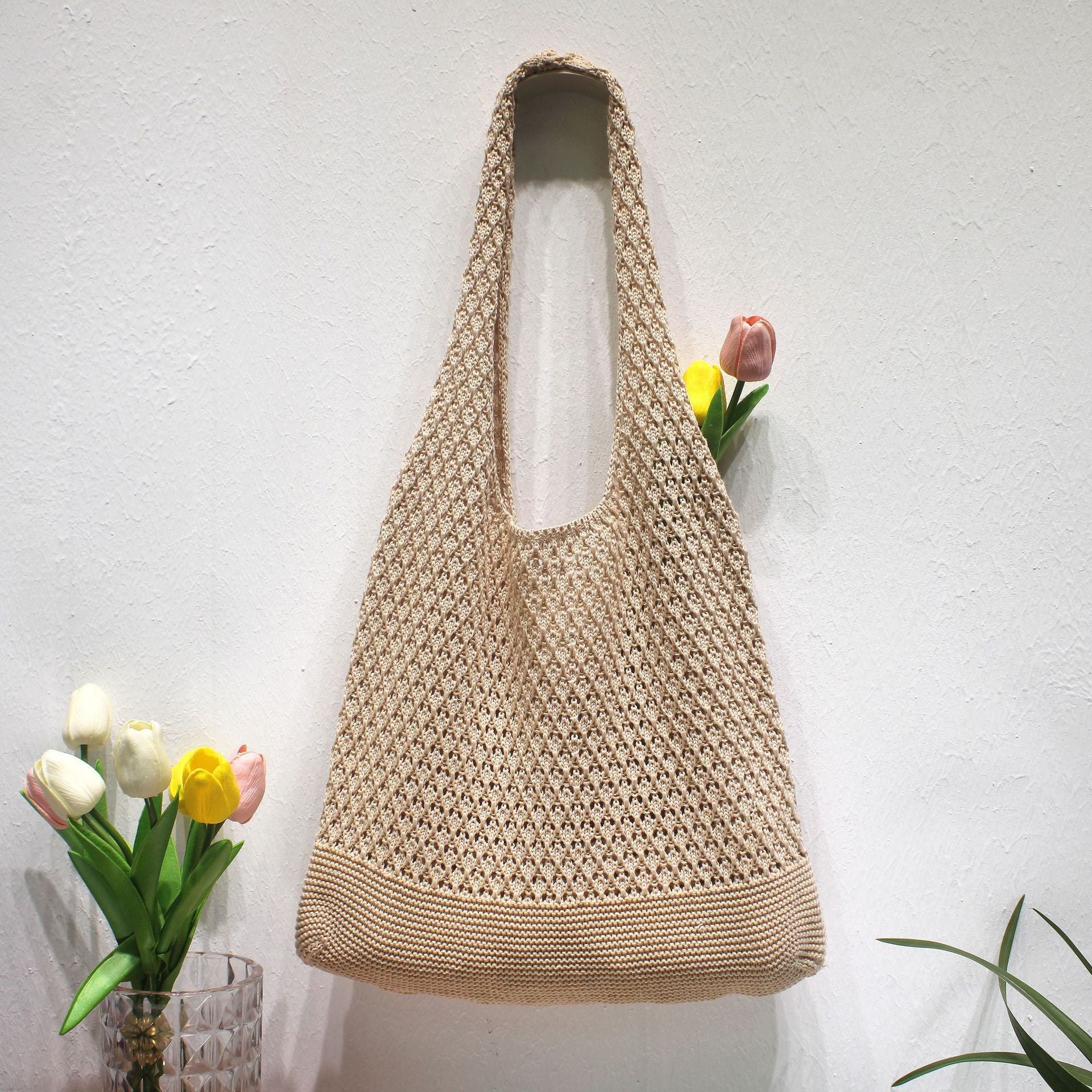 Summer Crochet Beach Tote Lightweight Knit Bag