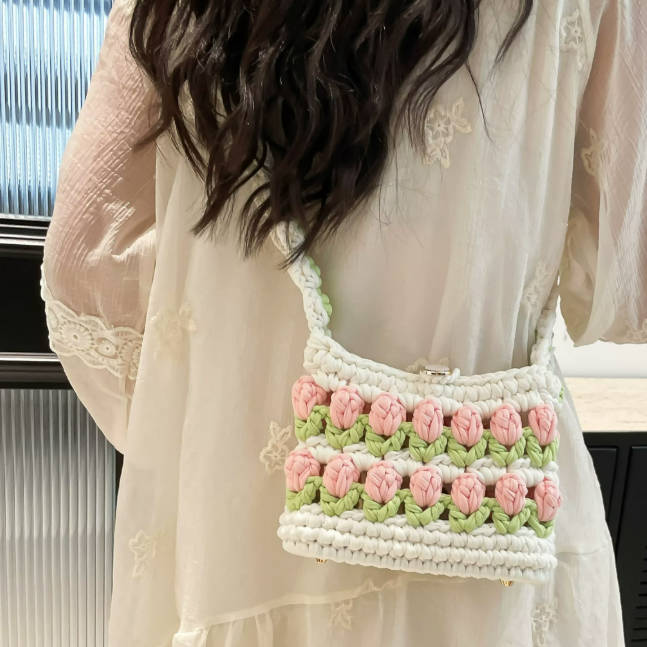 Spring Handmade Crochet Beauty Tulip Bag Crossbody Bag