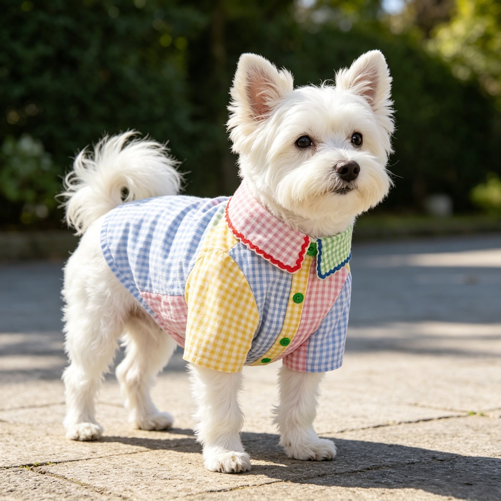 Summer Color Block Plaid Teddy Thin Pet Shirt Dress