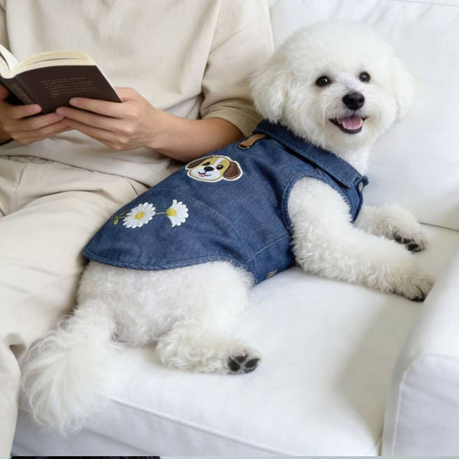 Summer Small Pet Denim Blue Floral Dog Pattern Pet Clothes