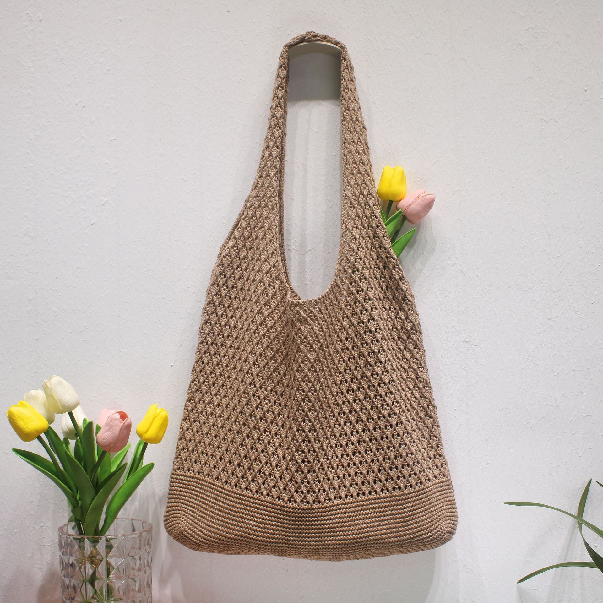Summer Crochet Beach Tote Lightweight Knit Bag