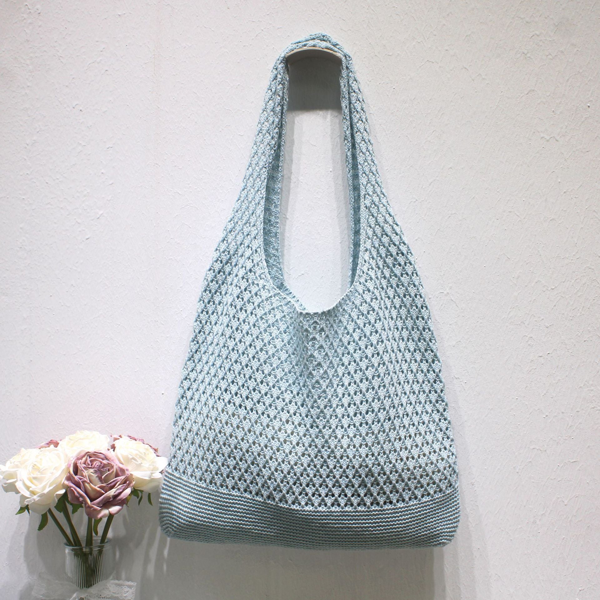 Summer Crochet Beach Tote Lightweight Knit Bag