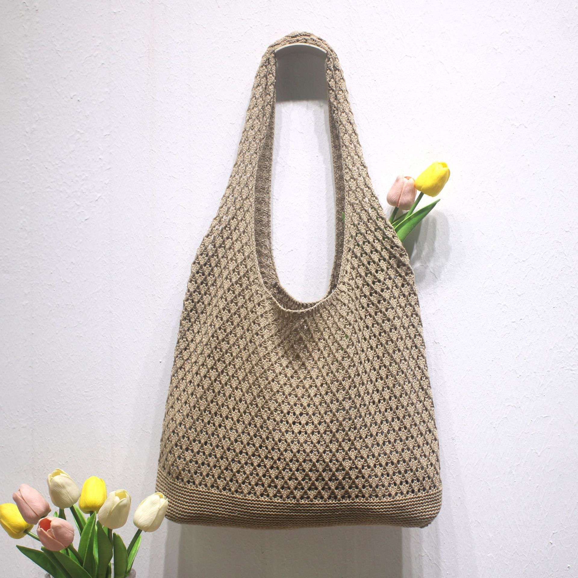 Summer Crochet Beach Tote Lightweight Knit Bag