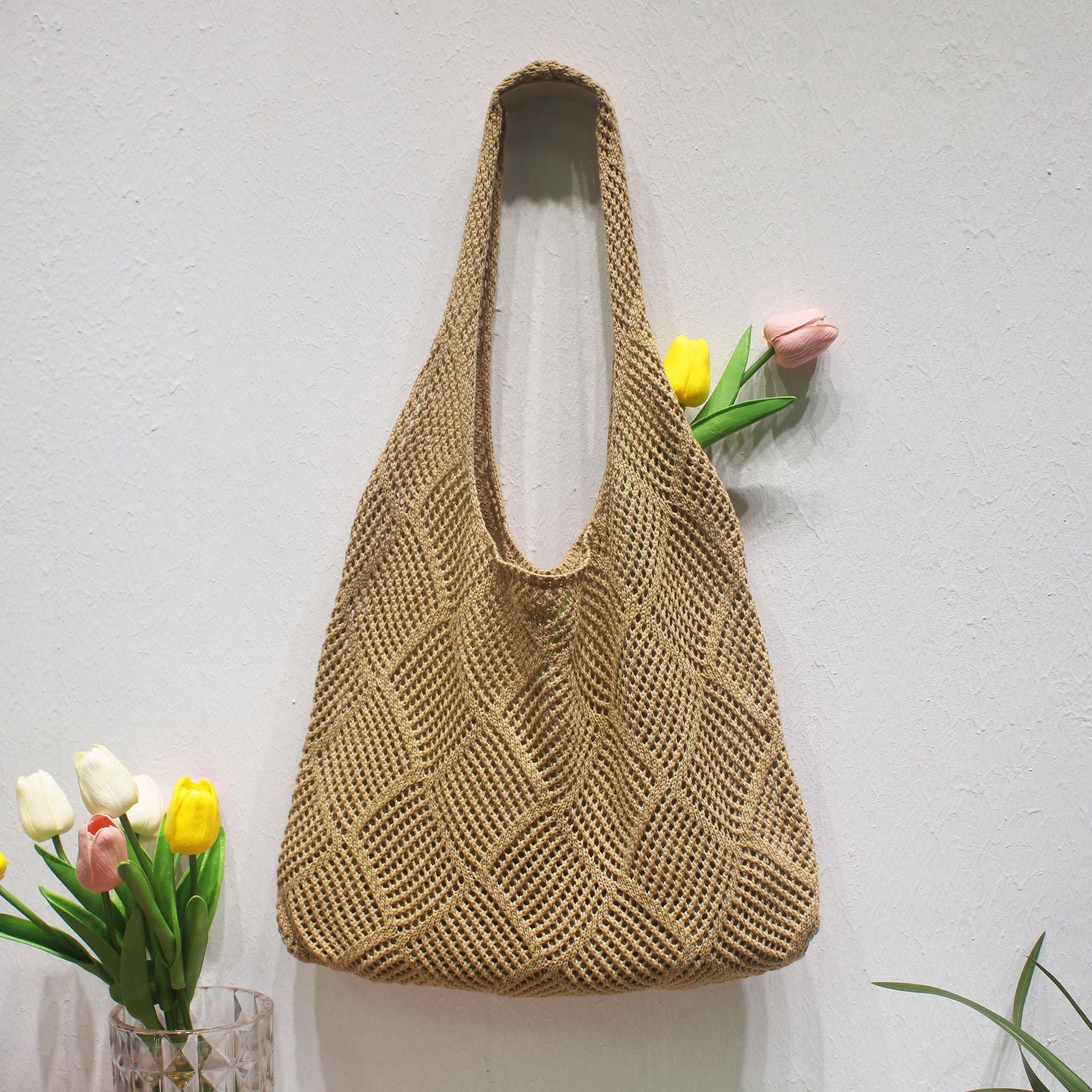 Summer Hollow Crochet Beach Tote Lightweight Knit Bag