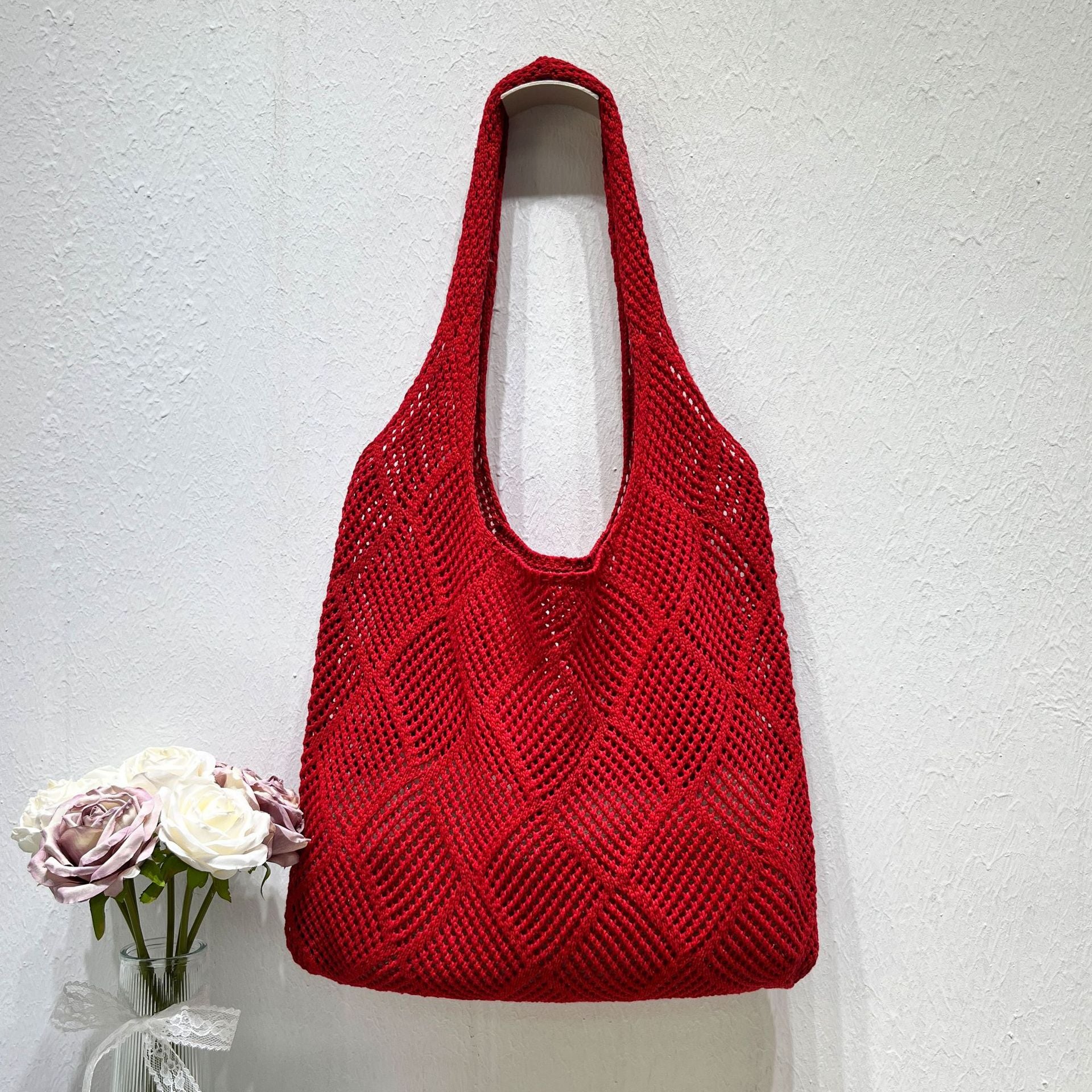 Summer Hollow Crochet Beach Tote Lightweight Knit Bag