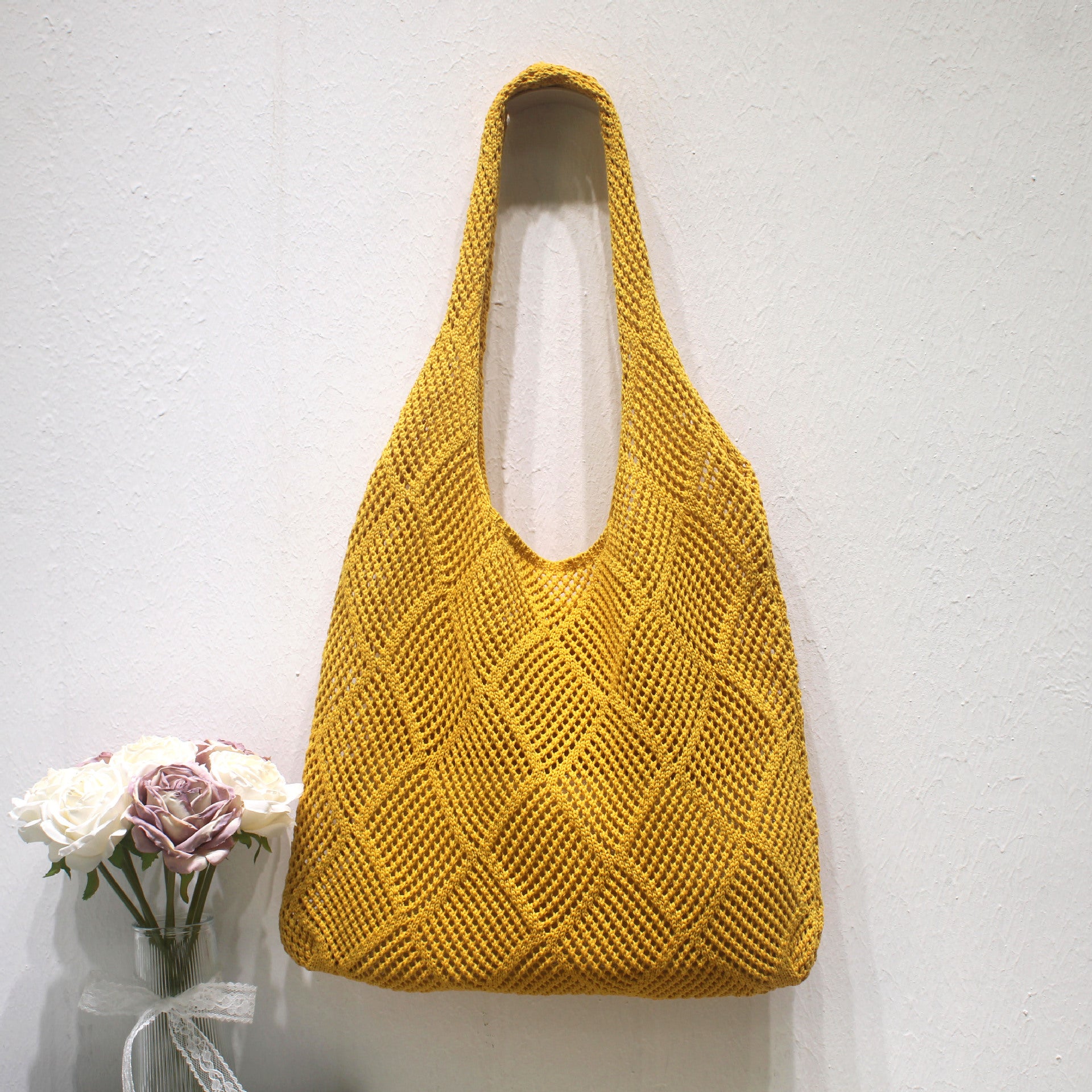 Summer Hollow Crochet Beach Tote Lightweight Knit Bag