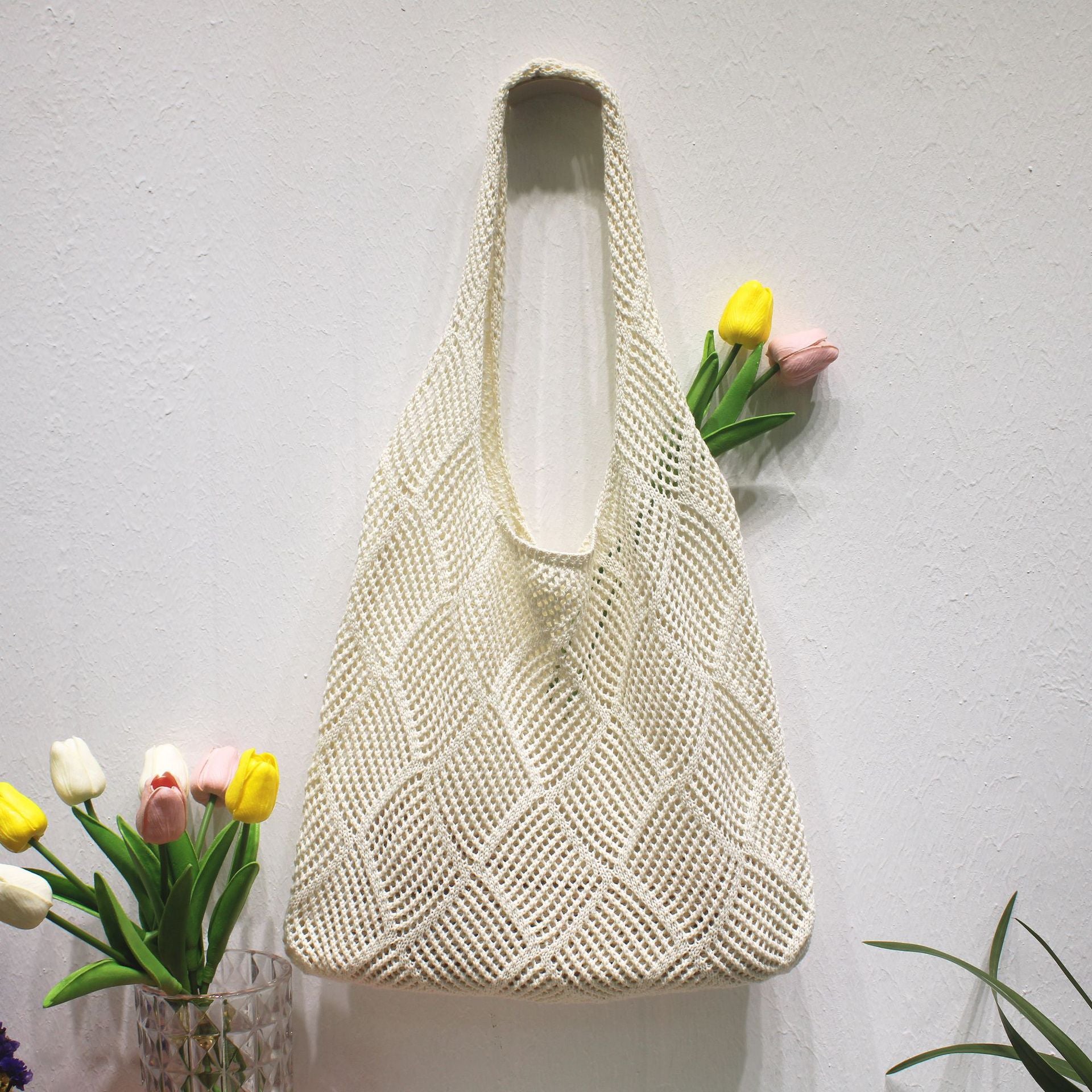 Summer Hollow Crochet Beach Tote Lightweight Knit Bag