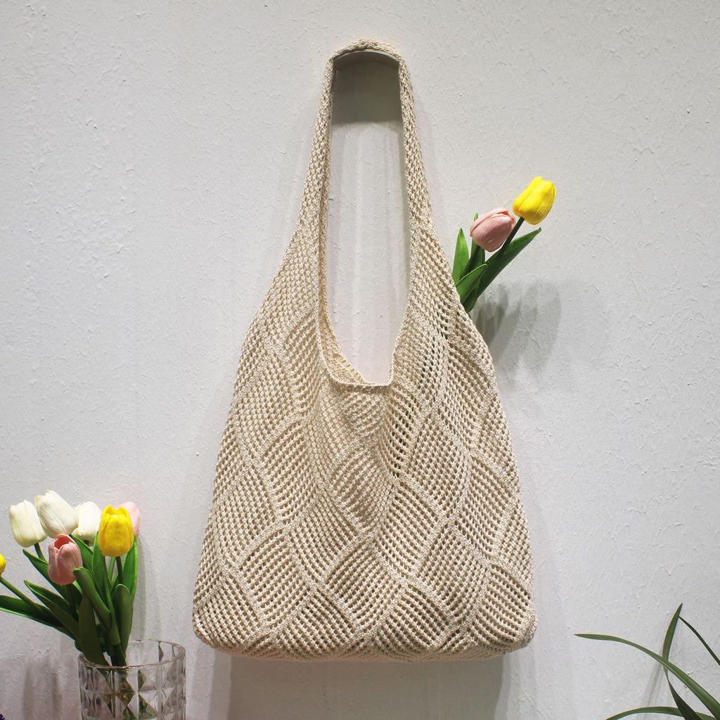 Summer Hollow Crochet Beach Tote Lightweight Knit Bag