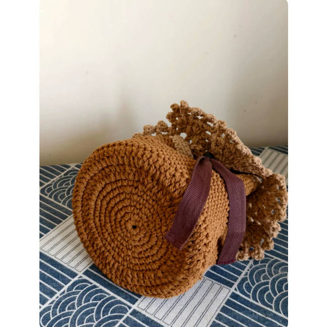 Vintage Handmade Crochet Lace Bucket Hand Bag Gift Bag
