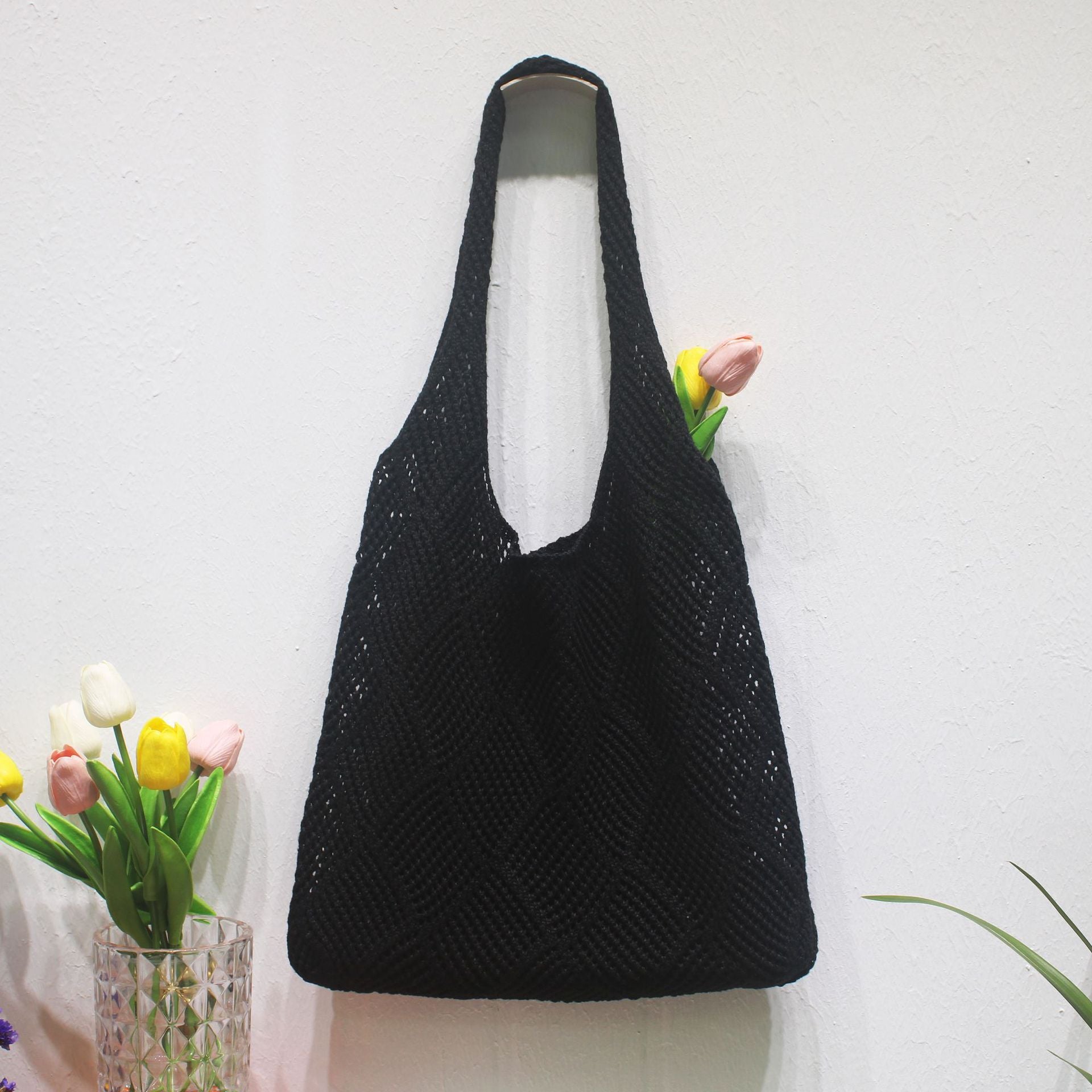 Summer Hollow Crochet Beach Tote Lightweight Knit Bag