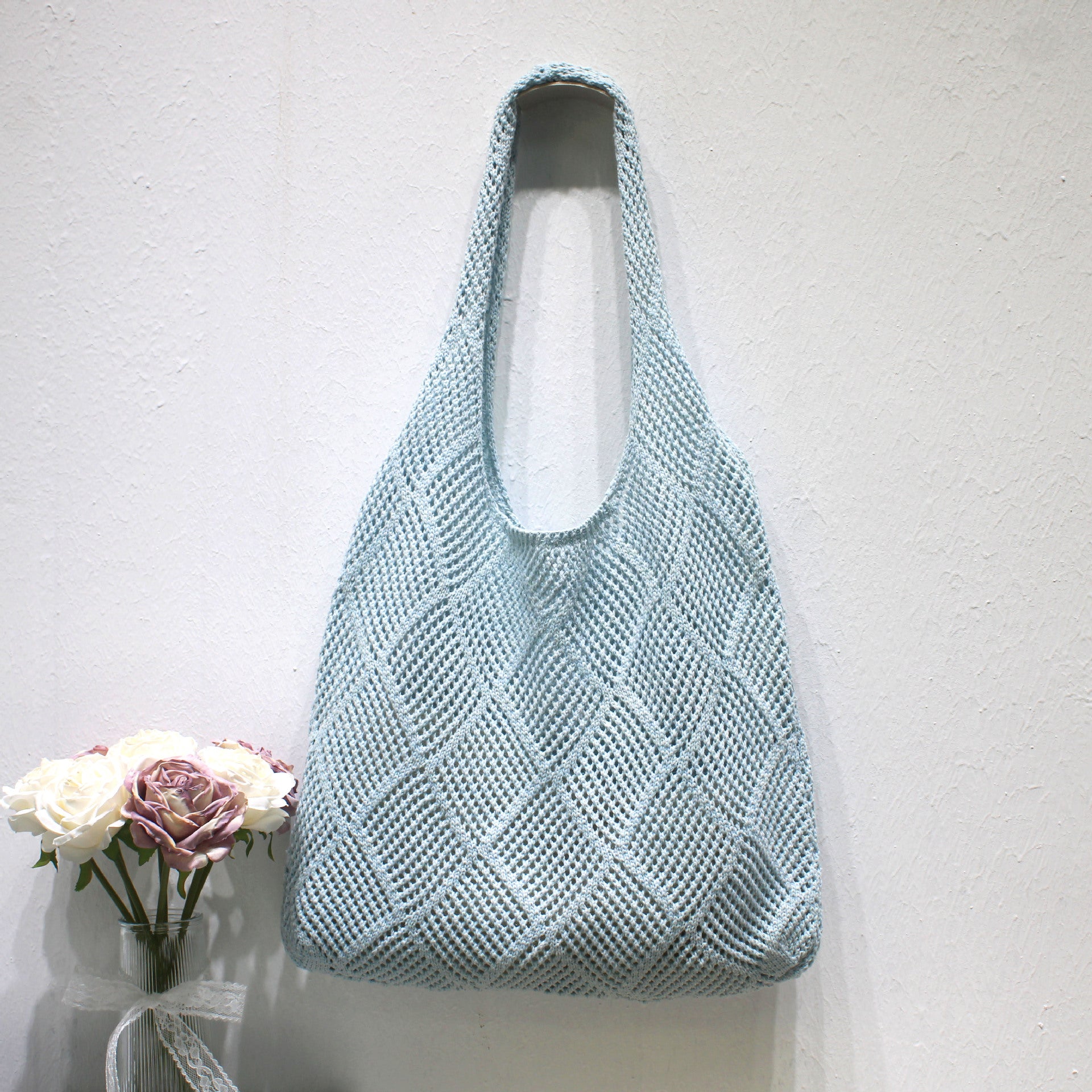 Summer Hollow Crochet Beach Tote Lightweight Knit Bag