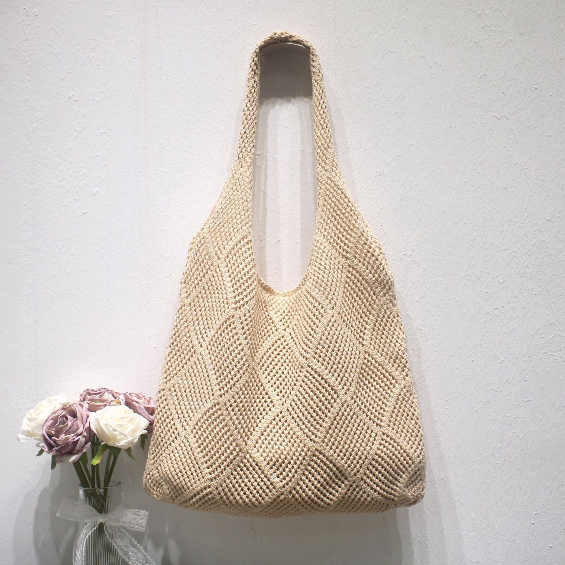 Summer Hollow Crochet Beach Tote Lightweight Knit Bag