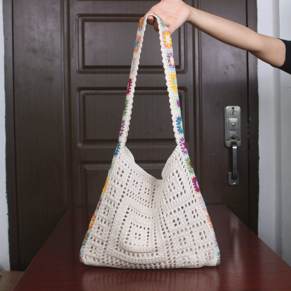 Summer Hollow Knitted Lightweight Floral Tote Bag