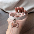 Custom Cute Leather Pink Pattern Adjustable Collar With Engravable Pet Tag