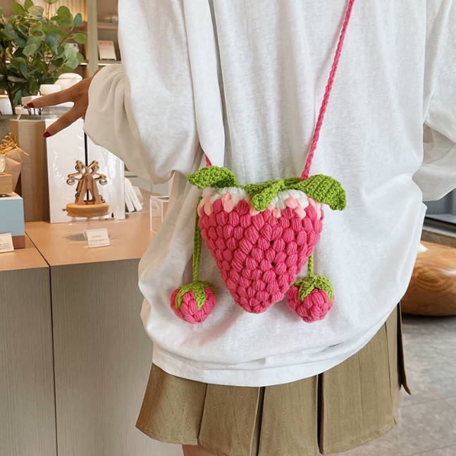 Cute Strawberry Handmade Crochet Hand Bag Gift Bag