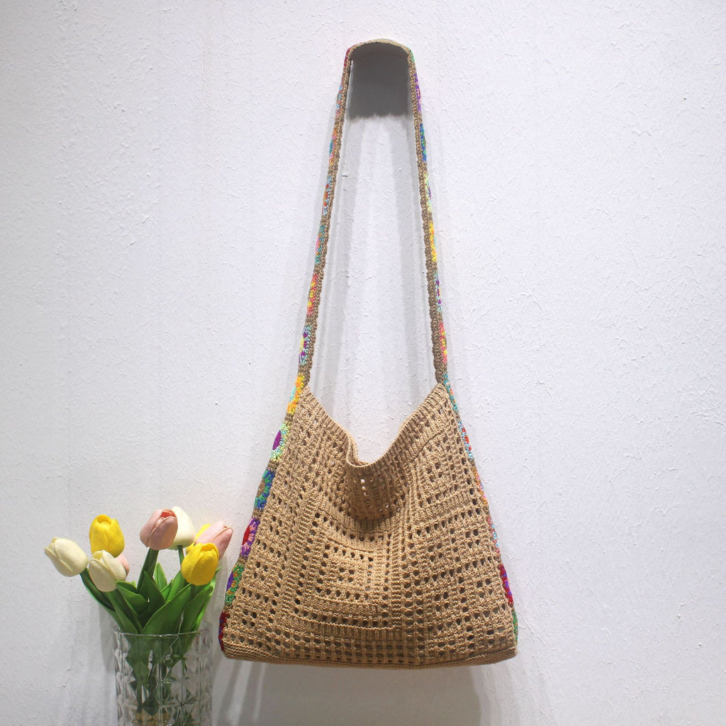 Summer Hollow Knitted Lightweight Floral Tote Bag