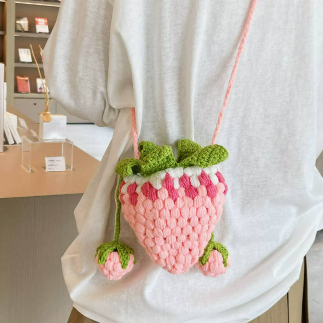 Cute Strawberry Handmade Crochet Hand Bag Gift Bag