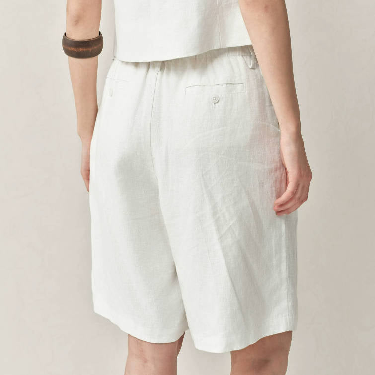 Summer Retro 100% Linen Solid Color Loose Elastic Waist Shorts