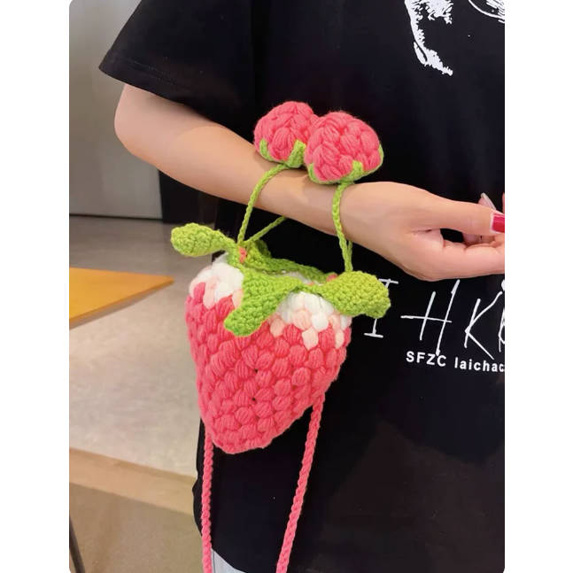 Cute Strawberry Handmade Crochet Hand Bag Gift Bag