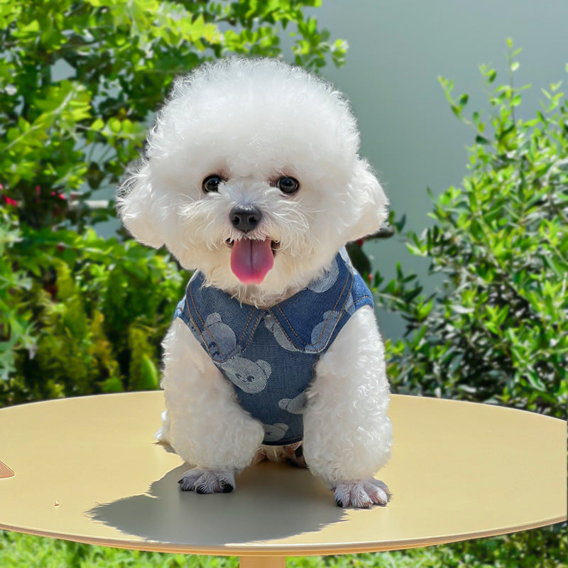 Denim Pet Shirt For Dogs & Cats | Summer Pet Outfit With Leash Attachment